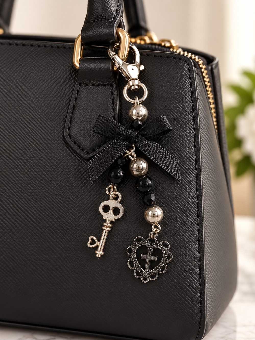 Black Gothic Punk Emo Key & Heart Purse Charm Bag Pendant - New